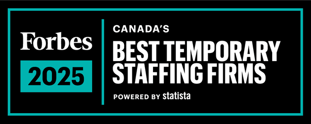 Banner displaying the Forbes 2025 recognition for Canada's Best Temporary Staffing Firms, powered by Statista.